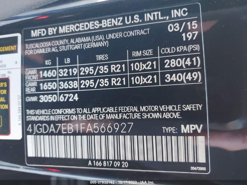 2015 MERCEDES-BENZ ML 63 AMG - 4JGDA7EB1FA566927