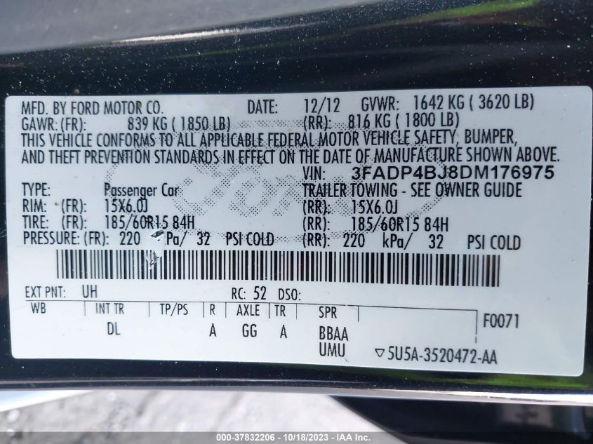 2013 FORD FIESTA SE - 3FADP4BJ8DM176975