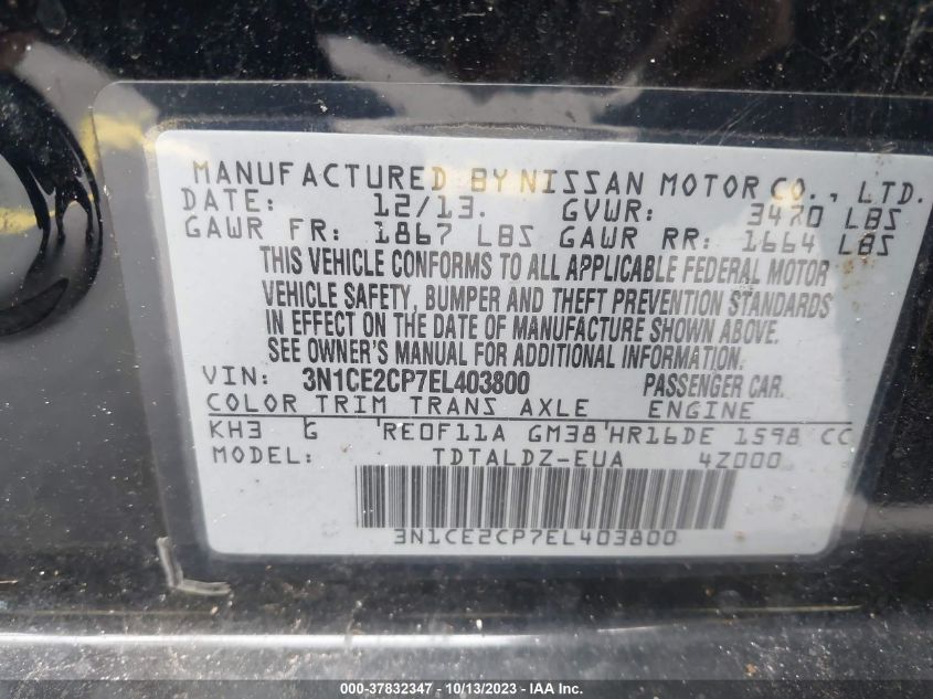 2014 NISSAN VERSA NOTE SV - 3N1CE2CP7EL403800