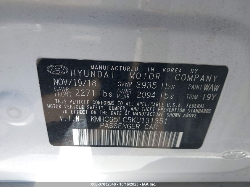 2019 HYUNDAI IONIQ HYBRID BLUE - KMHC65LC5KU131351