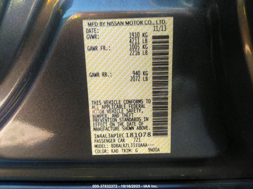 2014 NISSAN ALTIMA 2.5/S/SV/SL - 1N4AL3AP1EC181078