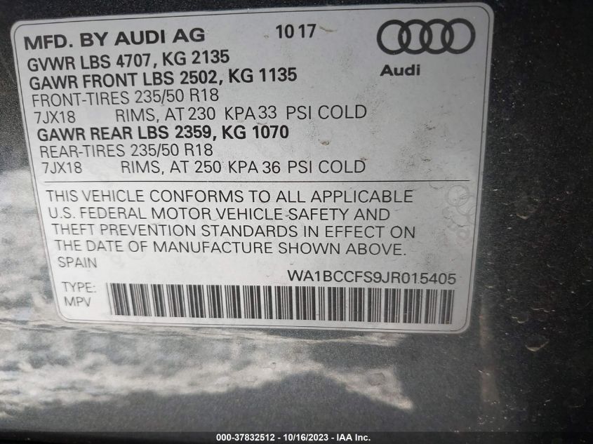 2018 AUDI Q3 PREMIUM/SPORT PREMIUM - WA1BCCFS9JR015405