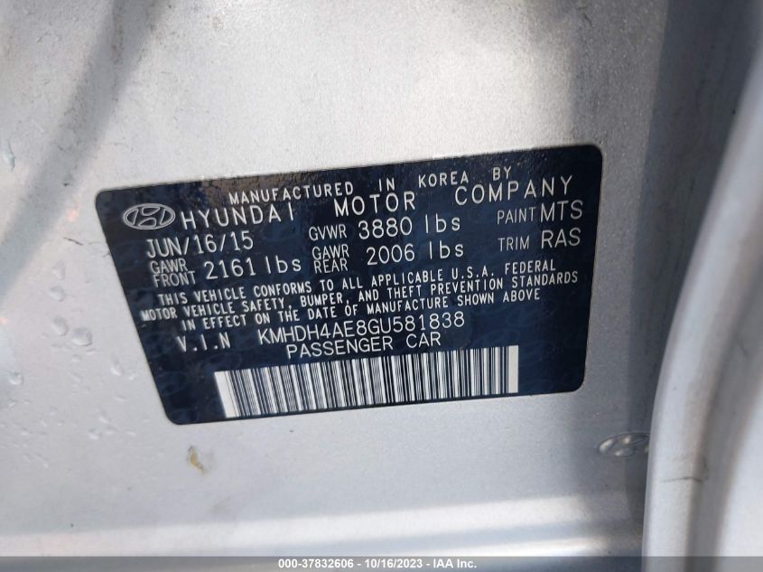 2016 HYUNDAI ELANTRA SE - KMHDH4AE8GU581838