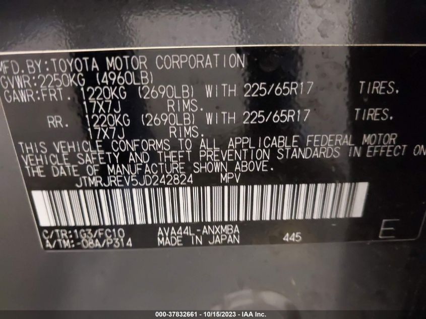 2018 TOYOTA RAV4 HYBRID LE - JTMRJREV5JD242824