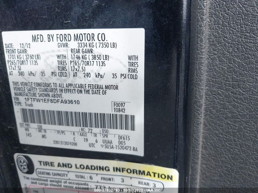 2013 FORD F-150 XL/XLT/FX4/LARIAT - 1FTFW1EF8DFA93610