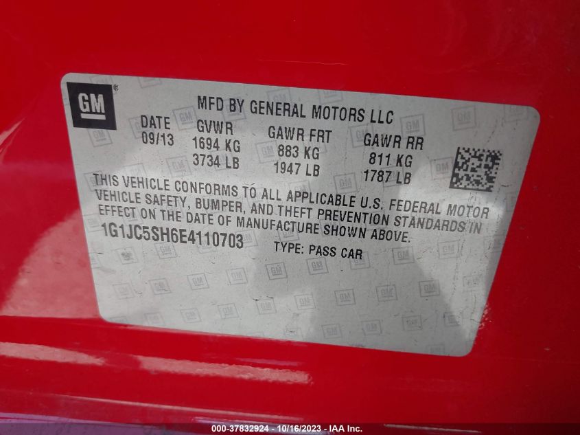 2014 CHEVROLET SONIC LT - 1G1JC5SH6E4110703