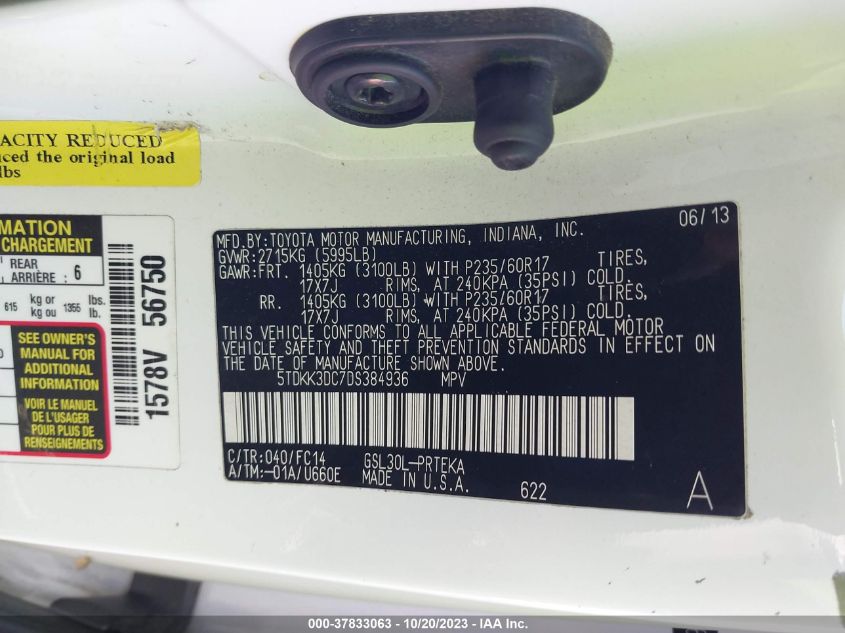 2013 TOYOTA SIENNA LE - 5TDKK3DC7DS384936