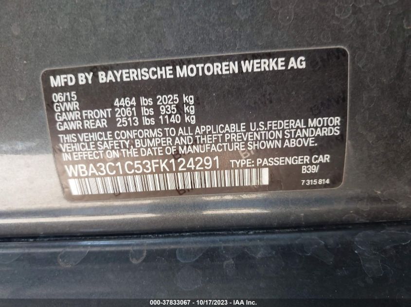 2015 BMW 3 SERIES 328I - WBA3C1C53FK124291