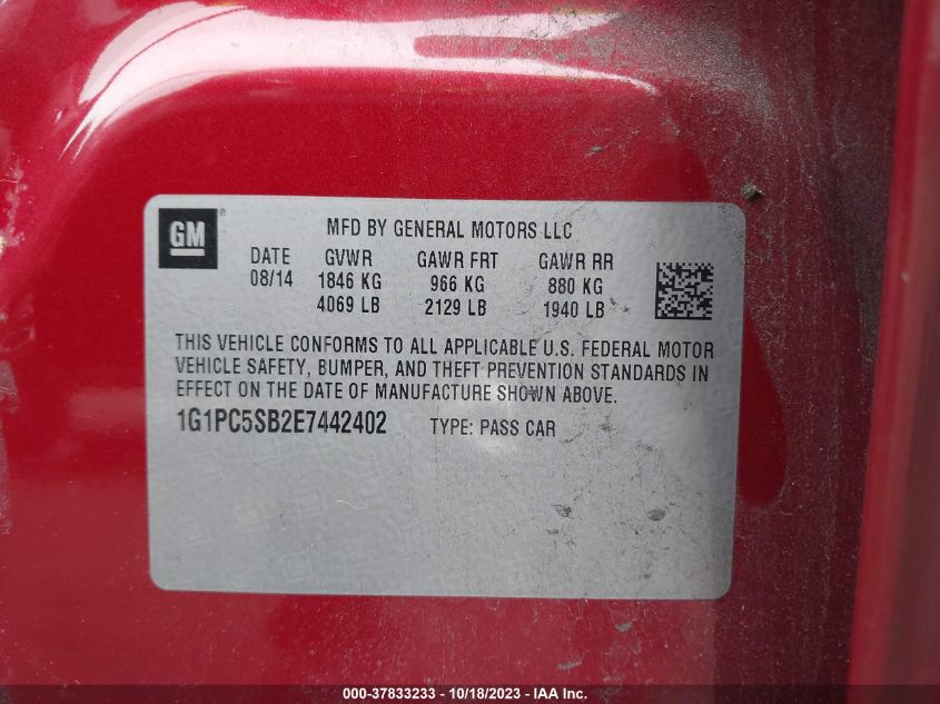 2014 CHEVROLET CRUZE 1LT - 1G1PC5SB2E7442402