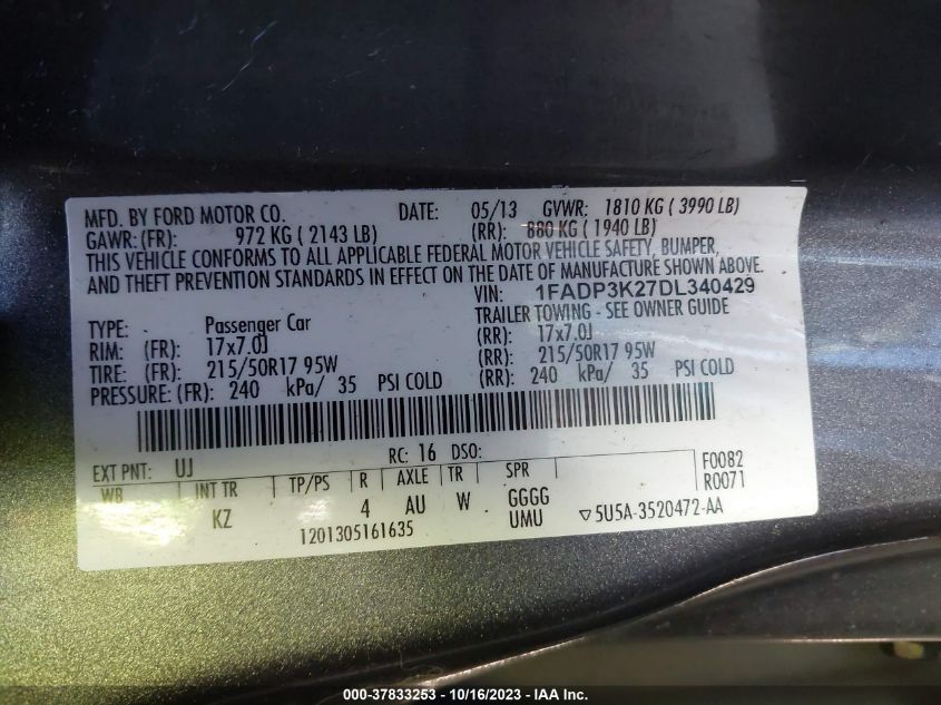 2013 FORD FOCUS SE - 1FADP3K27DL340429