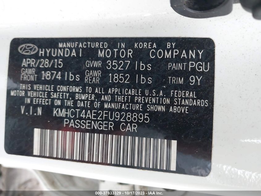 2015 HYUNDAI ACCENT GLS - KMHCT4AE2FU928895