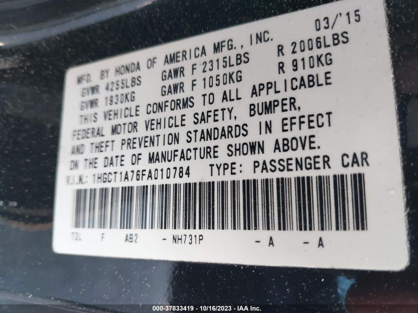 2015 HONDA ACCORD COUPE EX 1HGCT1A76FA010784