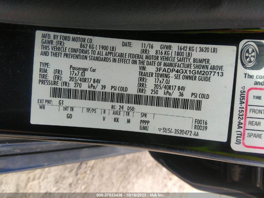 2016 FORD FIESTA ST - 3FADP4GX1GM207713