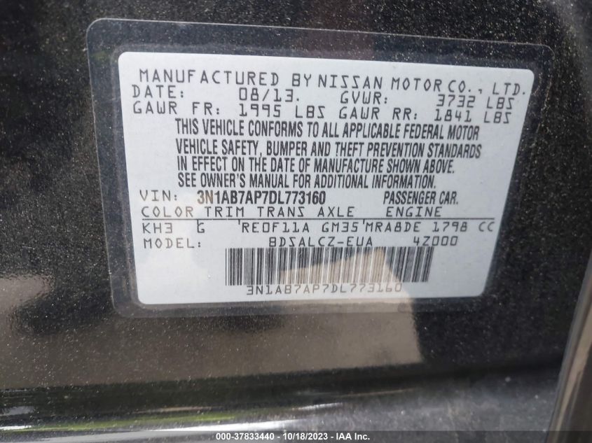 2013 NISSAN SENTRA S/SV/SR/SL - 3N1AB7AP7DL773160