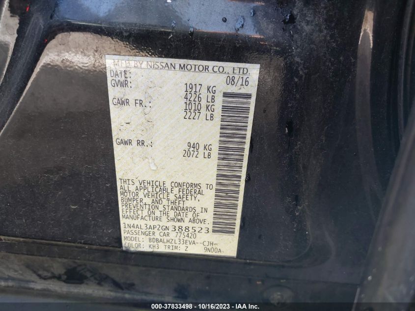 2016 NISSAN ALTIMA 2.5 SR - 1N4AL3AP2GN388523
