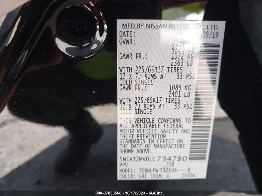 2020 NISSAN ROGUE S/SL/SV - 5N1AT2MV0LC734780