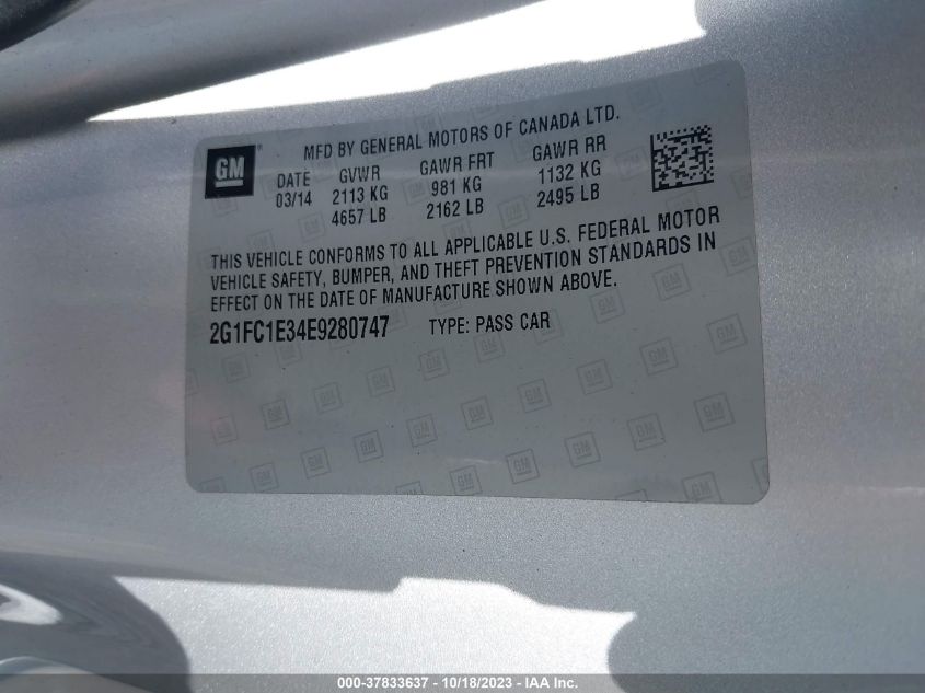 2014 CHEVROLET CAMARO LT - 2G1FC1E34E9280747
