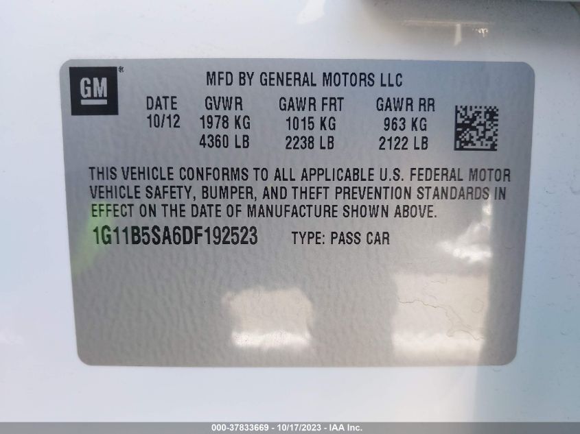 2013 CHEVROLET MALIBU LS - 1G11B5SA6DF192523