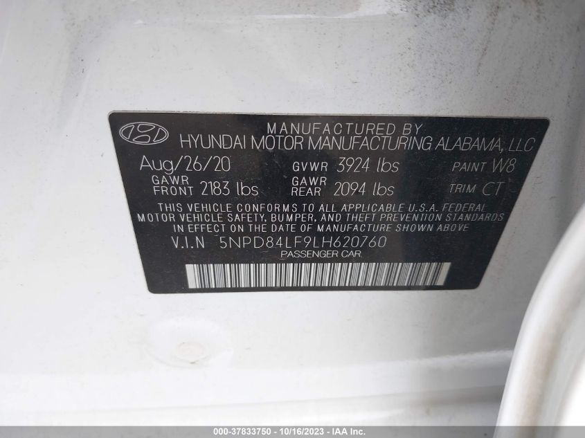 2020 HYUNDAI ELANTRA SEL - 5NPD84LF9LH620760