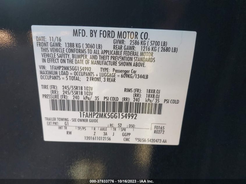 2016 FORD  POLICE INTERCEPTOR 1FAHP2MK5GG154992