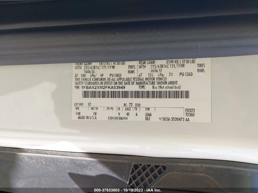 2015 FORD TRANSIT WAGON XL/XLT 1FBAX2XM2FKA53949