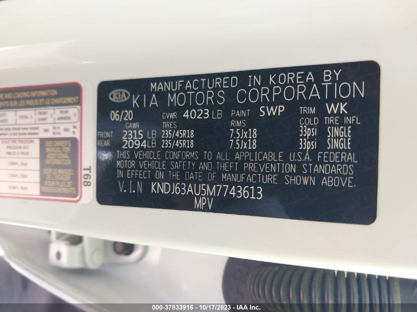 2021 KIA SOUL GT LINE - KNDJ63AU5M7743613