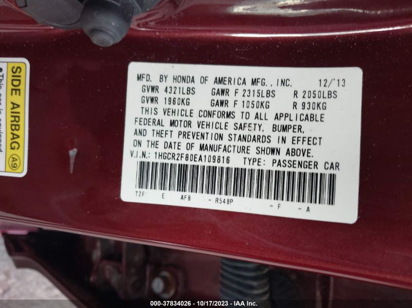 2014 HONDA ACCORD EX-L - 1HGCR2F80EA109816