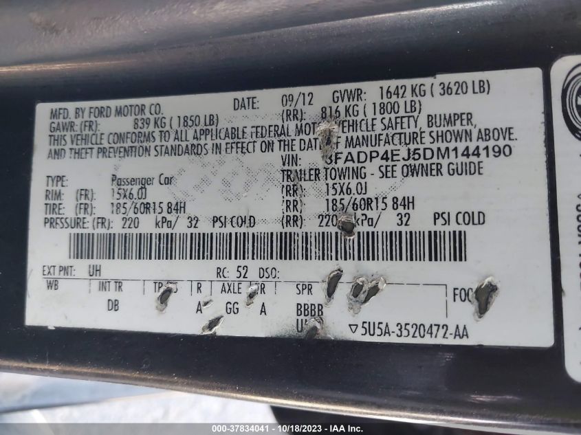 2013 FORD FIESTA SE - 3FADP4EJ5DM144190