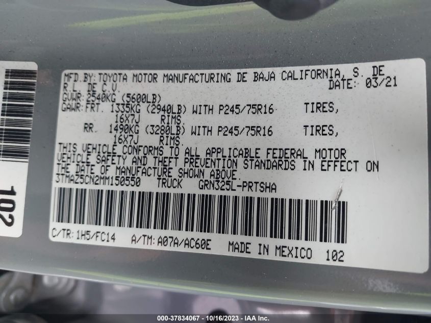 2021 TOYOTA TACOMA SR5 V6 - 3TMAZ5CN2MM150550