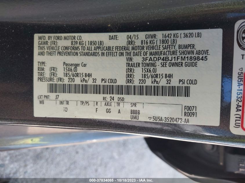 2015 FORD FIESTA SE - 3FADP4BJ1FM189845