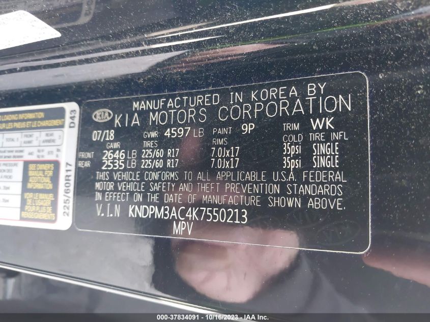 2019 KIA SPORTAGE LX - KNDPM3AC4K7550213