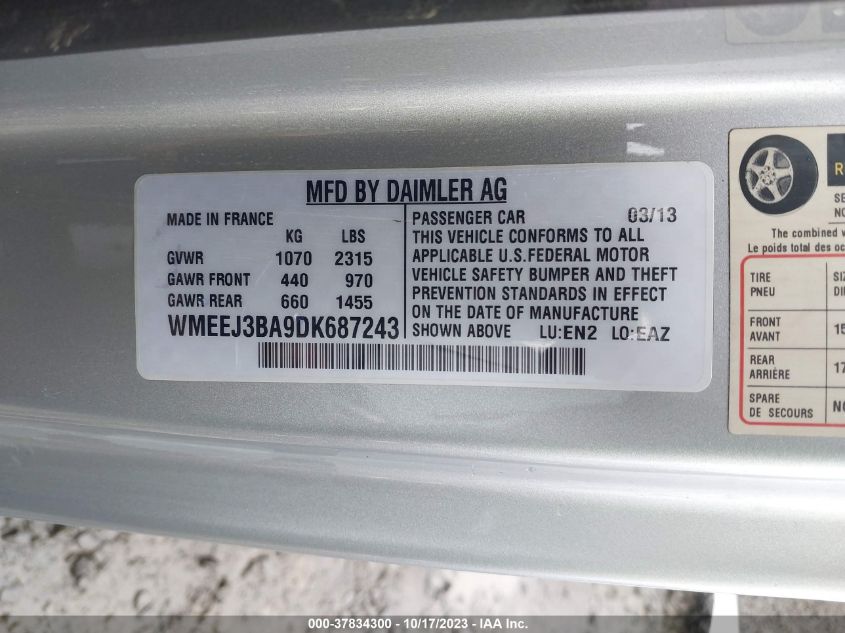 2013 SMART FORTWO PURE/PASSION WMEEJ3BA9DK687243