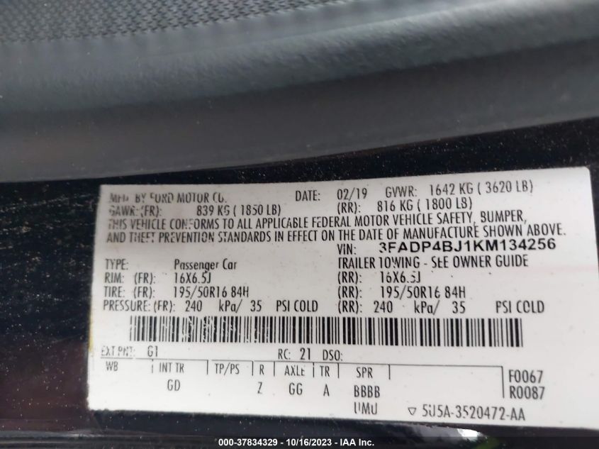2019 FORD FIESTA SE - 3FADP4BJ1KM134256