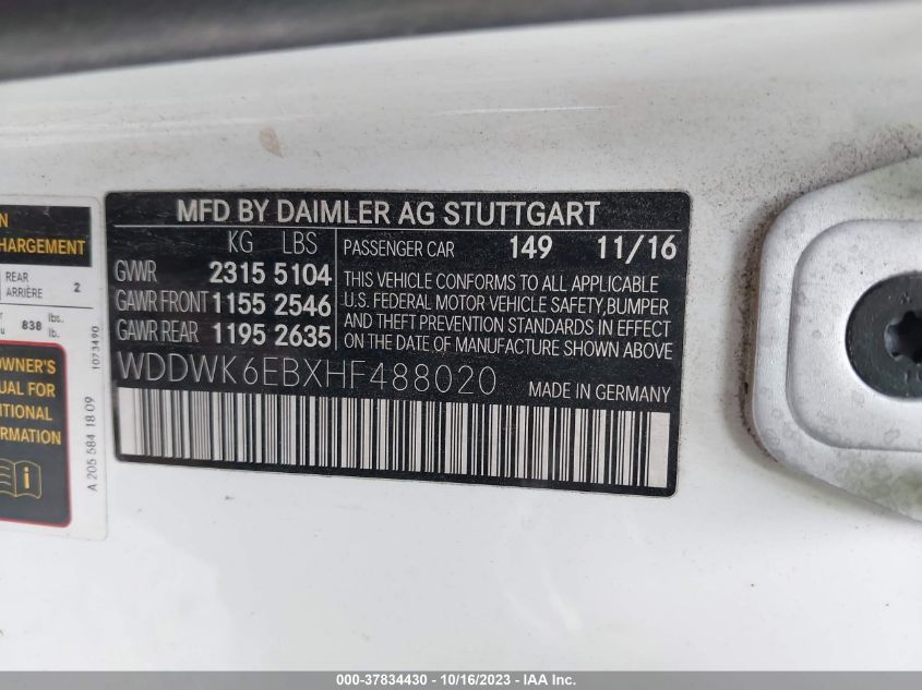 2017 MERCEDES-BENZ C-CLASS AMG C 43 - WDDWK6EBXHF488020