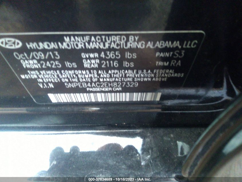 2014 HYUNDAI SONATA GLS - 5NPEB4AC2EH827329