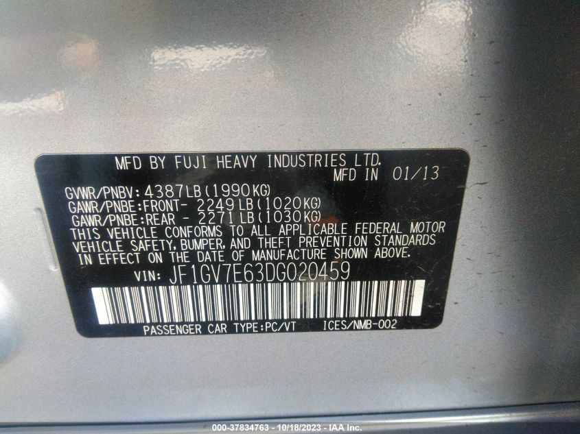 2013 SUBARU IMPREZA WRX JF1GV7E63DG020459