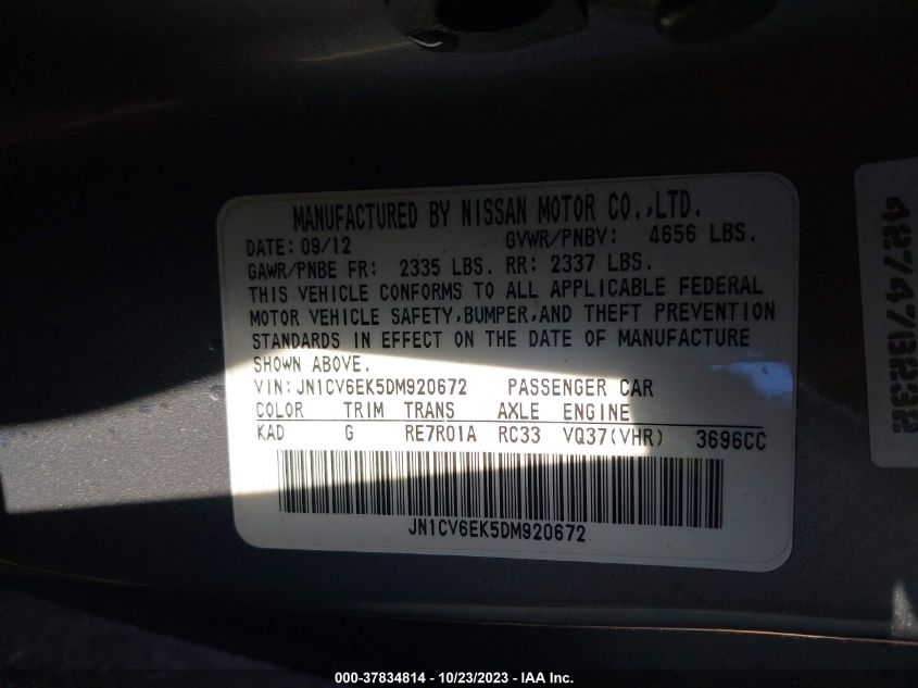 2013 INFINITI G37 COUPE JOURNEY JN1CV6EK5DM920672