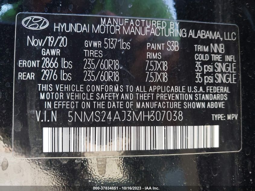 2021 HYUNDAI SANTA FE SEL - 5NMS24AJ3MH307038