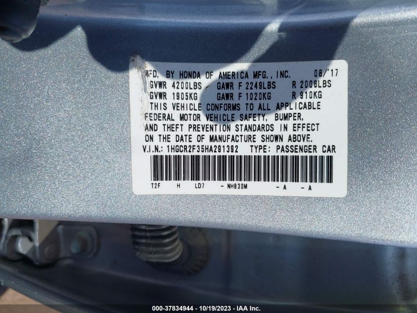 2017 HONDA ACCORD LX - 1HGCR2F35HA291392