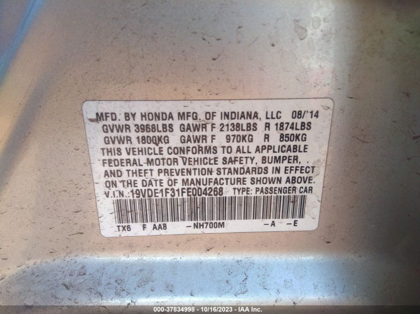 2015 ACURA ILX - 19VDE1F31FE004268