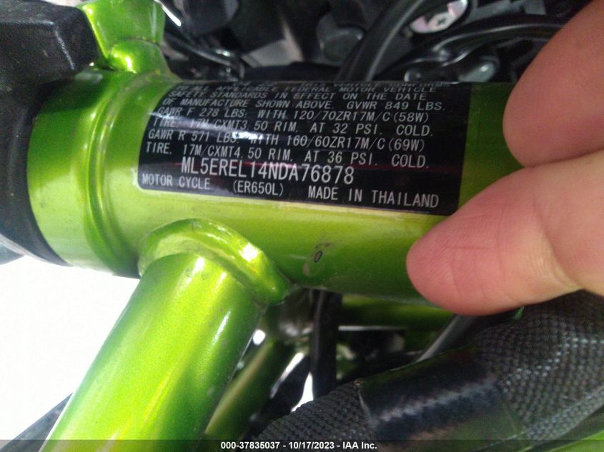 2022 KAWASAKI ER650 L ML5EREL14NDA76878