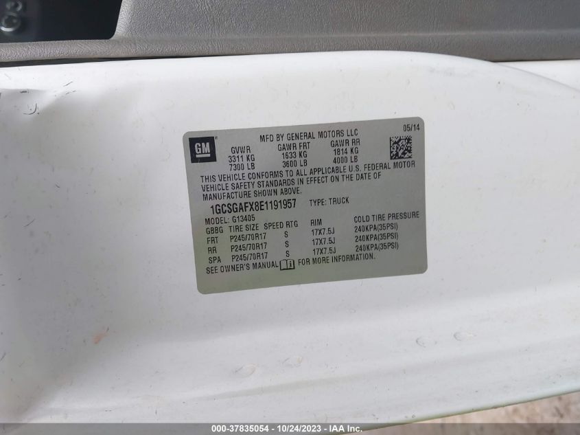 2014 CHEVROLET EXPRESS CARGO VAN 1GCSGAFX8E1191957