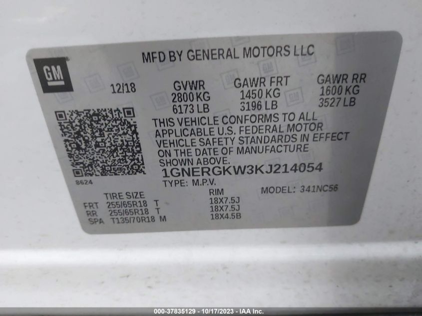 1GNERGKW3KJ214054 Chevrolet Traverse LT CLOTH 9