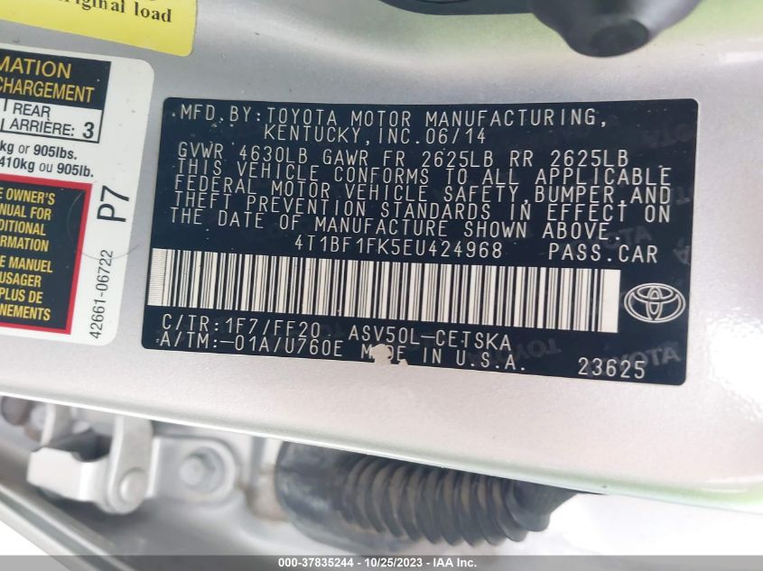 2014 TOYOTA CAMRY L/LE/XLE/SE/SE SPORT - 4T1BF1FK5EU424968