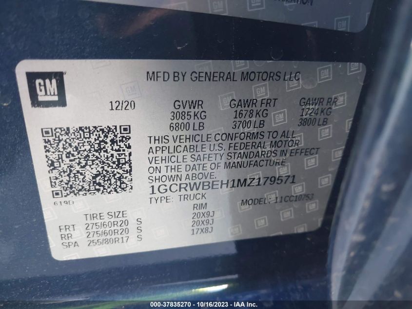 2021 CHEVROLET SILVERADO 1500 CUSTOM - 1GCRWBEH1MZ179571