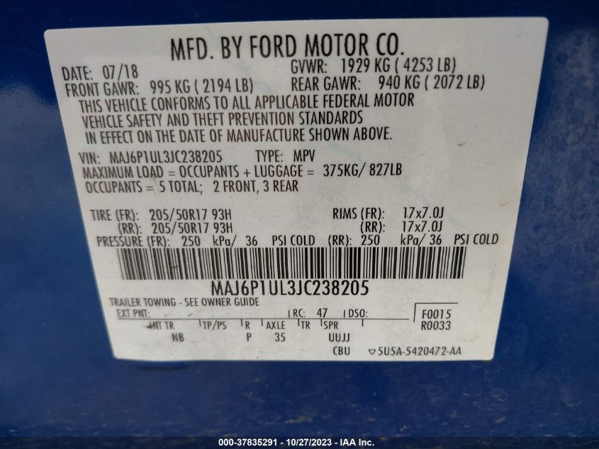 2018 FORD ECOSPORT SE - MAJ6P1UL3JC238205