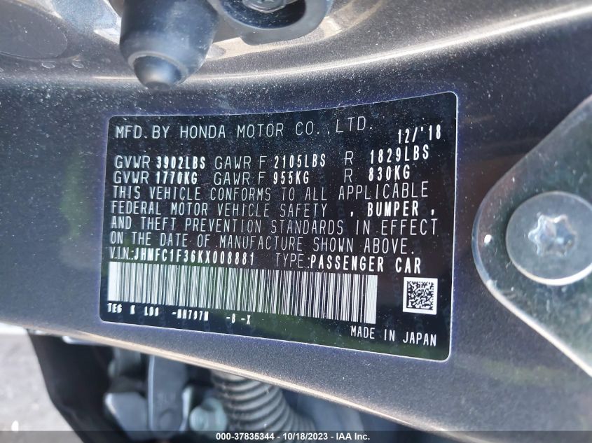 2019 HONDA CIVIC SEDAN EX - JHMFC1F36KX008881