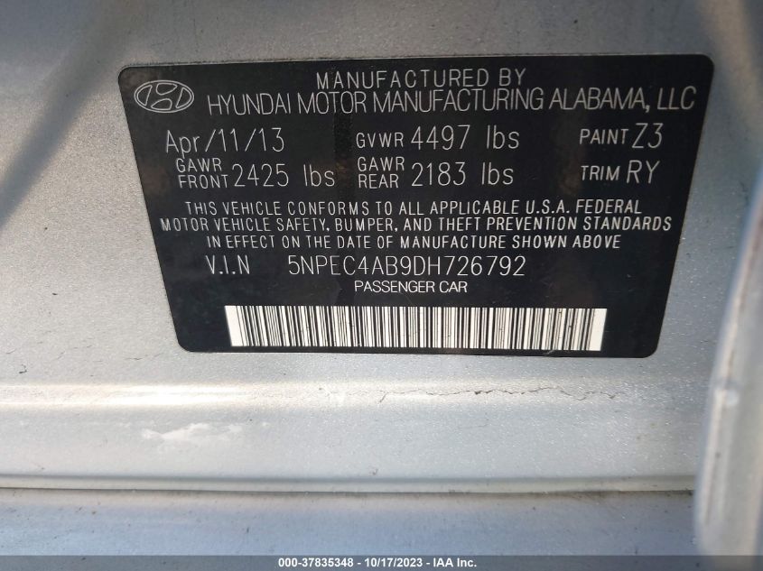 2013 HYUNDAI SONATA SE/LIMITED - 5NPEC4AB9DH726792