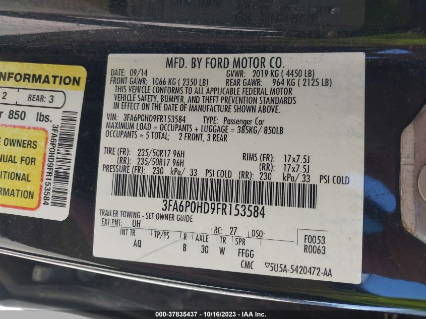 2015 FORD FUSION SE - 3FA6P0HD9FR153584