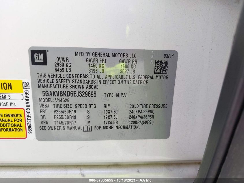 2014 BUICK ENCLAVE - 5GAKVBKD6EJ329696